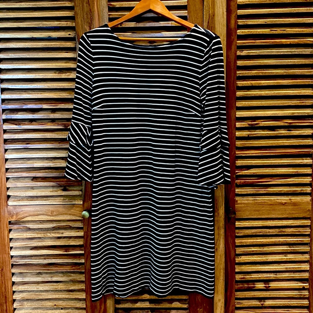 Ann Taylor 3/4 Sleeve Black & White Striped Dress - Size 10